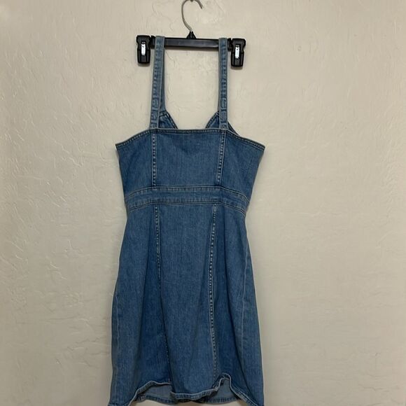 7 For All Mankind Blue Bow Button Front Denim Dress Contemporary Festival - Picture 7 of 16